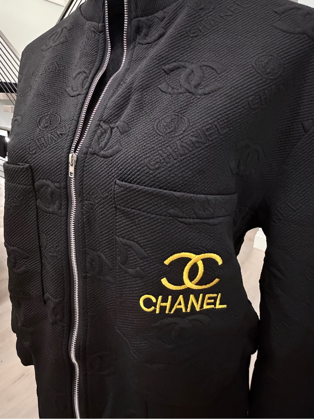 CHANEL Black Embossed Logo Tracksuit Matching Set with Gold Accent size M - Picture 12 of 16
